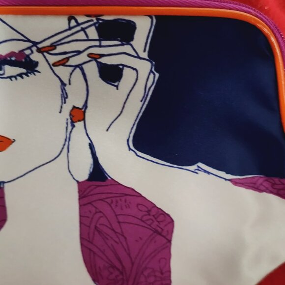 Estee Lauder Vintage Blue Orange Lilac Poly Trimmed in Polyurethane Makeup Bag - Picture 4 of 16